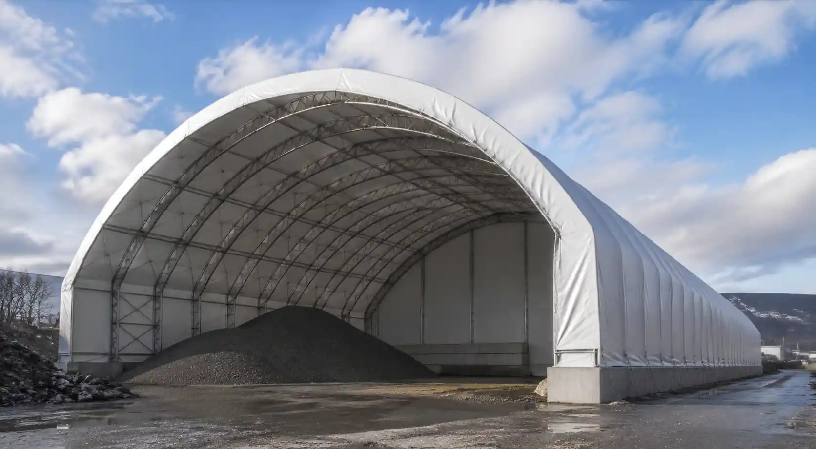 Heavy-duty industrial storage tent with reinforced frame