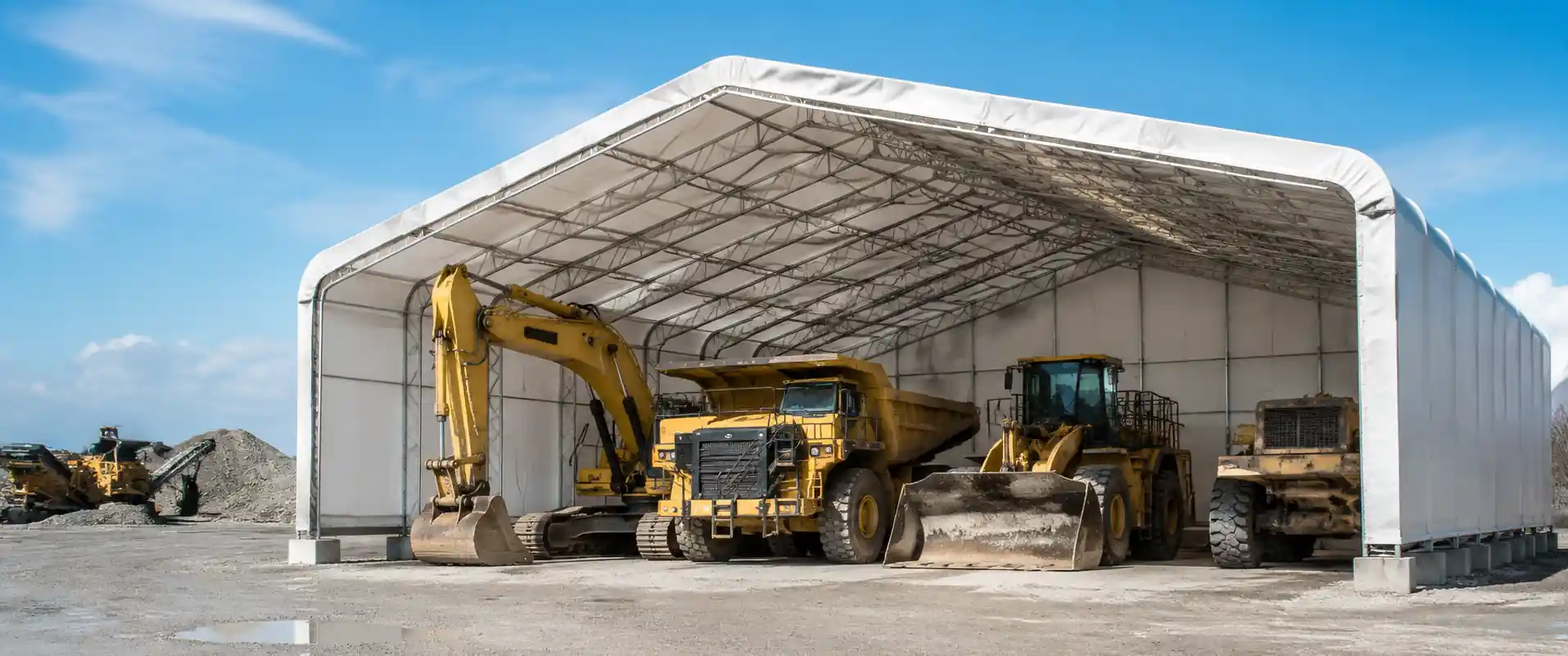 Equipment and machinery storage tent for construction and agriculture