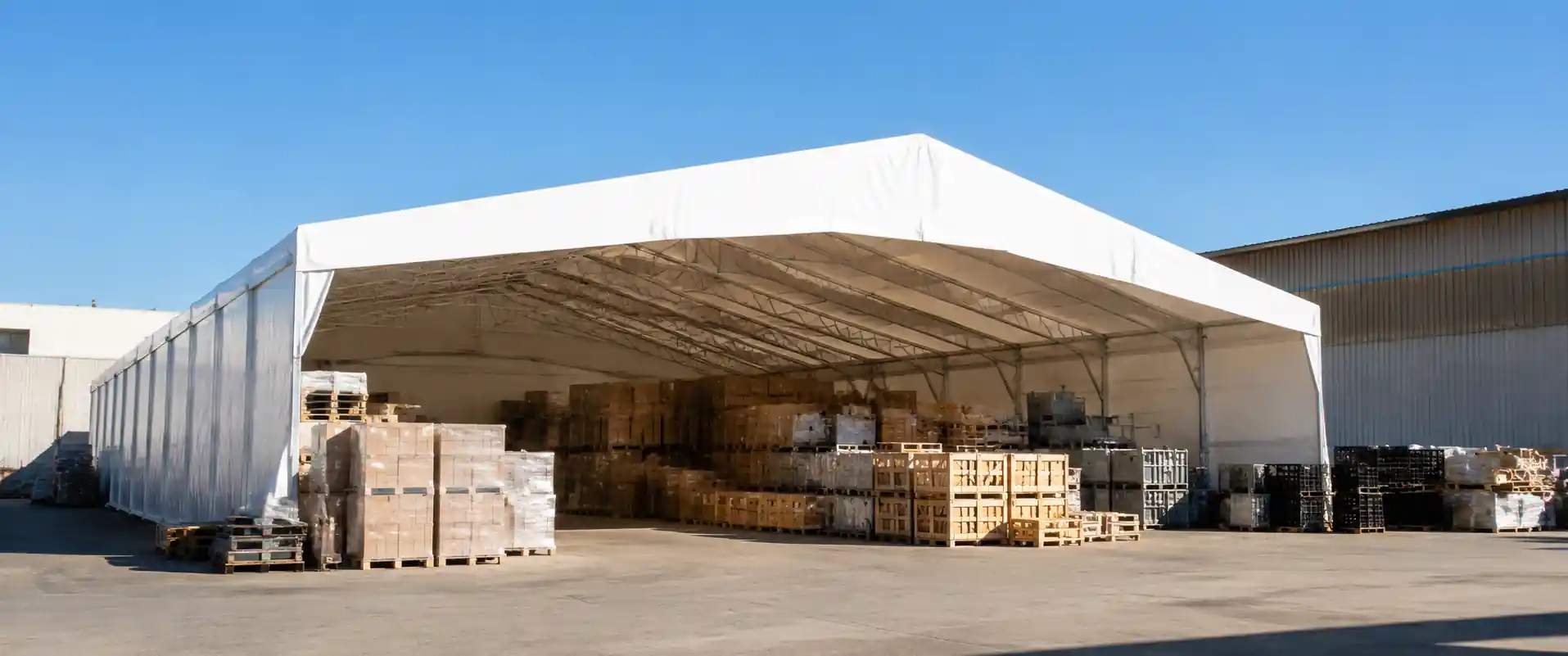 Seasonal inventory overflow warehouse tent for peak storage