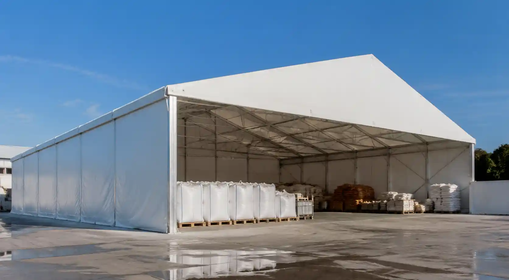 Heavy-duty industrial storage tent warehouse clear span structure